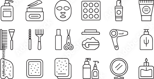 "Flat Editable Stroke Vector Icon Set - Beauty, Cosmetics, and Personal Care Items"