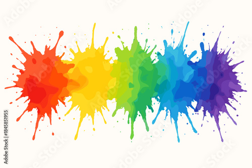 Rainbow Watercolor Splashes. Vibrant set of abstract watercolor splashes in bright rainbow colors, sharp and dynamic, vector