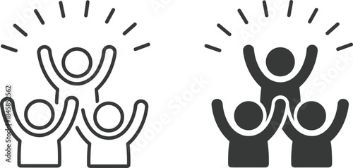 Three People Icons Celebrating One Solid Black Two Outline Keywords: people, icon, silhouette, group, celebration, success