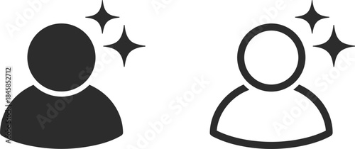Two Person Icons One Solid Black One Outline with Sparkles Keywords: person, icon, silhouette, user, profile, avatar, symbol