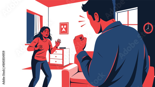 Symbolic domestic violence awareness scene inside a home, modern flat vector illustration addressing sensitive social issues, ideal for education and advocacy materials