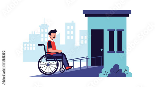Inclusive public space with accessibility features for people with disabilities, modern flat vector illustration promoting equality, ideal for inclusion and urban design topics