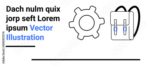 Education, technology, design materials, engineering, instructional tools, minimal visuals. Gear icon next to a backpack. Education and technology concept in minimalistic style