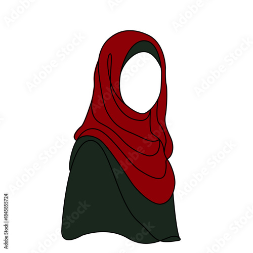 Muslim woman wearing a headscarf. Flat vector line art illustration isolated on white background.