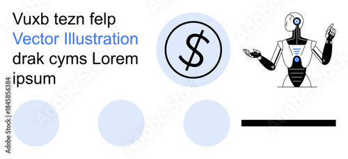 Artificial intelligence, financial technology, automation, digital economy, futuristic design, innovation. Robot with technological elements and dollar icon. Artificial intelligence and financial