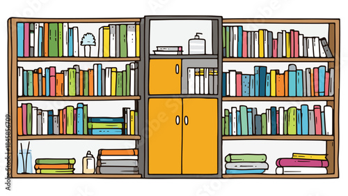 Modern Bookcase with Various Books, Home Library Interior Concept