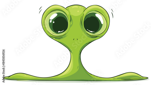 Cute Green Alien Cartoon Character with Big Eyes - Fun and Playful Illustration