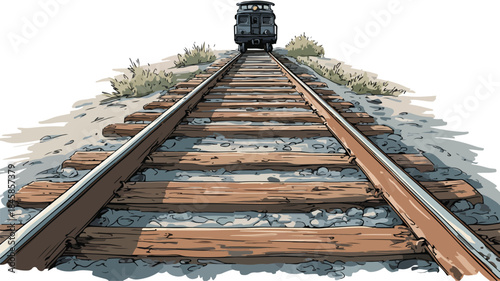 Cartoon Railroad Track with Black Object Illustration