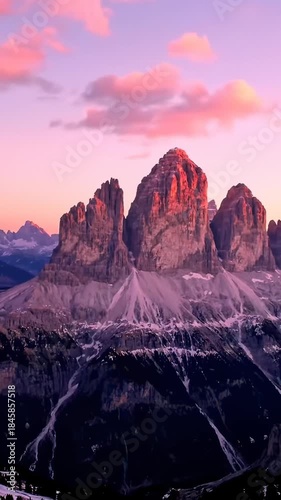 Majestic Mountain Peaks Glowing During Sunset, Dolomites, Italy