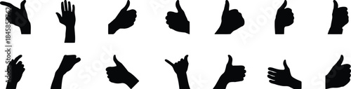 Hand Gestures Silhouette Set - Thumbs Up, Pointing, and Signals