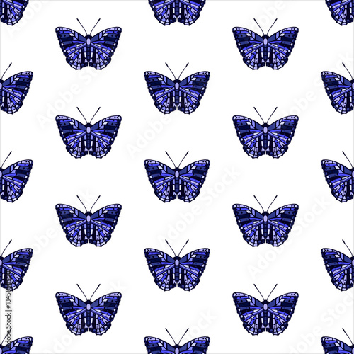 Vector seamless pattern with blue butterflies on a white background Основные RGB