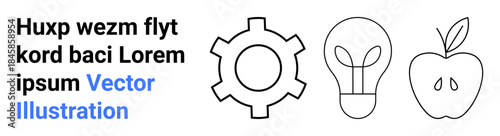 Gear signifies innovation, lightbulb for ideas, apple for knowledge. Ideal for education, creativity, productivity, innovation, technology, learning simple landing page