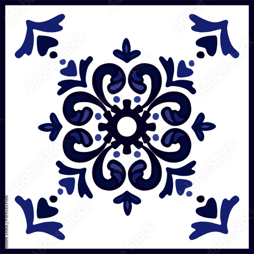 Vector symmetrical abstract square decor in ceramic tile style