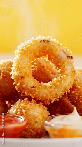 Serving Fried Calamari Rings With Dipping Sauces