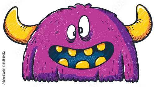 Purple Monster with Yellow Teeth Drawing