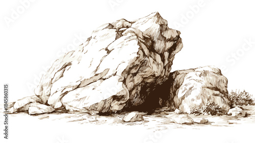 Double Rock Drawing Vector Illustration: Artistic Rock Sketch with Miniature Rock Design