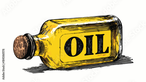 Yellow Bottle with Oil Word Vector Drawing
