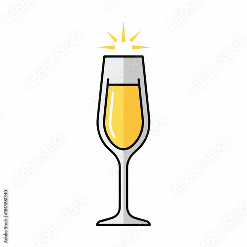 Celebratory champagne flute with golden bubbly glow.
