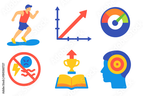 Optimal Challenge Visualization. Isometric vector illustration set Psychology of optimal challenge: athlete in flow,