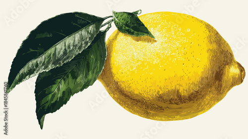 Fresh Lemon with Vibrant Green Leaf and Text Vector Illustration