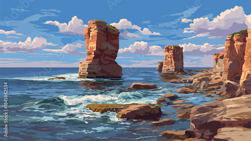 Majestic Rock Formation Sea Painting Ocean View Nature Landscape Artwork