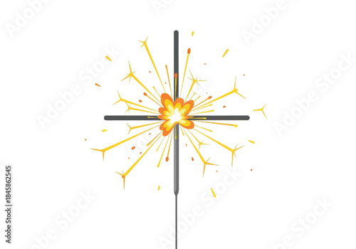 Radiant cross shaped burst of light with golden sparks and central explosion illustration.