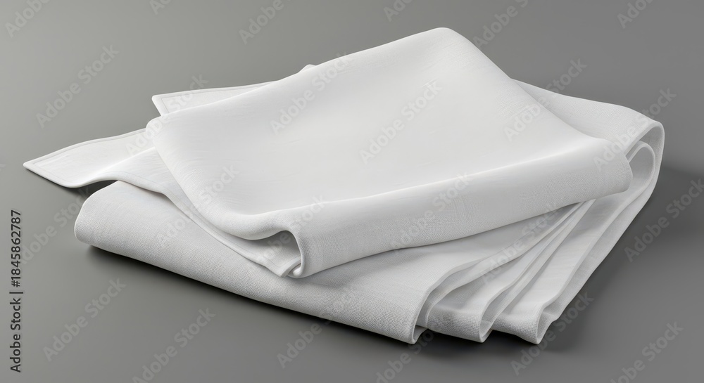 Naklejka premium Close up of a pristine white cotton fabric bandana, neatly folded and isolated against a plain background, highlighting textile texture and softness, fashion, head, plain