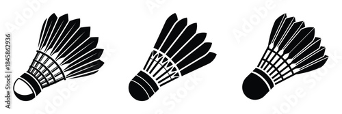 Stylized badminton shuttlecock vector silhouette, modern flat black feather birdie icon isolated on white, clean minimal sports illustration for branding, logos, mobile apps, web graphics