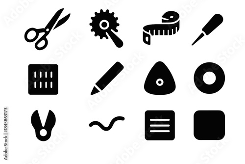Icons bar weight slab fabric pad tailoring icon marking tools cutter vector