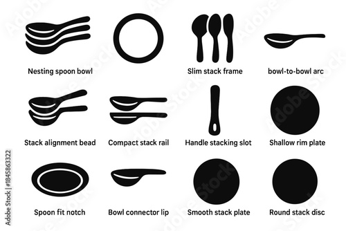 Spoon modern nesting shallow icon stack bowl vector alignment plate slim stacking