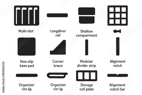 Segment groove vector section ridge organizer notch long base icon drawer compartment