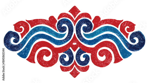 Vibrant Red and Blue Object with Intricate Design, Vector Illustration