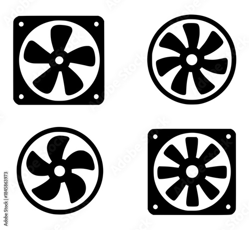 Spare part icon, 4 cooling fan illustrations, black, transparent background