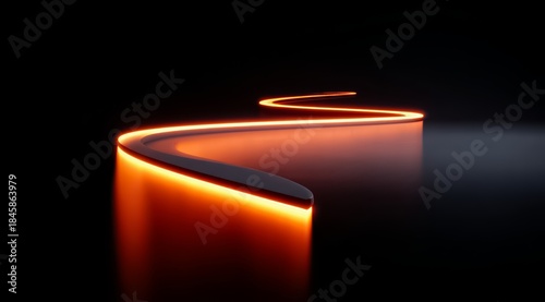 Long, curving line of light is lit up in a dark room. The light is orange and creates a warm, inviting atmosphere