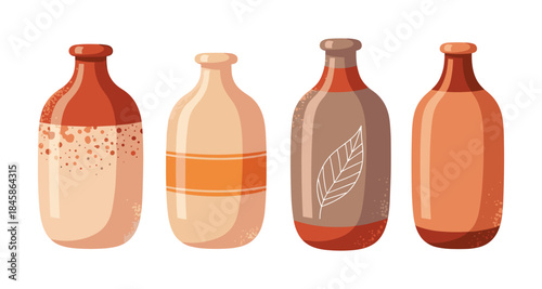 Set of four decorative ceramic vases with earthy tones and subtle textures