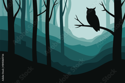 Nocturnal Owl Silhouette in a Layered Forest