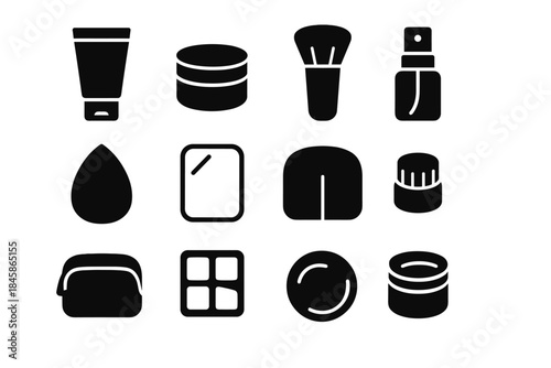 Kit spray frame travel vector icon palette lid cream beauty stub tube