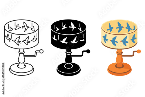 Animated Zoetrope Birds. Hand-cranked zoetrope with migrating birds circling in continuous loop, first in line style with thin