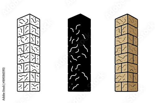 Organic Mycelium Tower. Tall tower constructed from organic mycelium bricks with textured surface, first in line style with thin