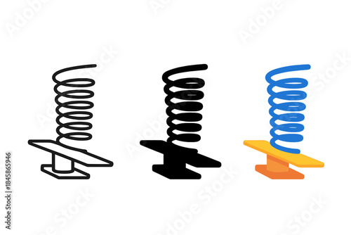 Spring Tension Variants. Stretched spring, springboard, tension lines, first in line style with thin outline, second in solid