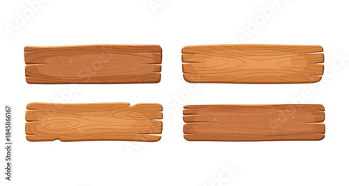 Set of four cartoon wooden planks with visible grain and texture