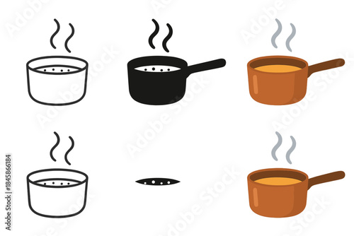 Minimalist Copper Saucepan. Copper saucepan with gentle steam and simmering effect, abstract minimalist vector illustration, first