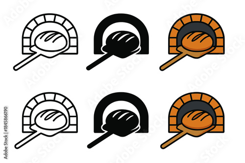 Bread Illustration Styles. Round bread with thick crunchy edge pulled from brick oven, simple minimalist vector illustration,