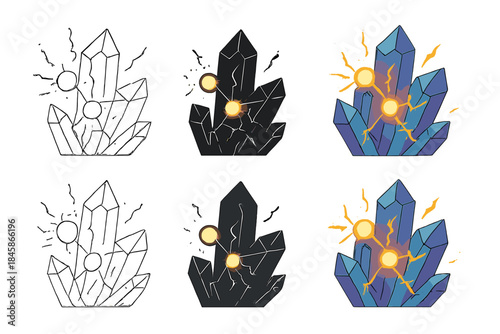 Glowing Quartz Vein. Quartz vein with concentrated glowing nodes and pulsating energy, abstract minimal vector illustration, first