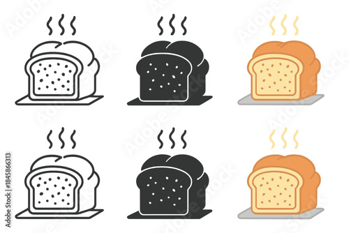 Baking Bread Phases. Cross-section of bread in oven showing internal expansion with steam vapors lifting the crust, elegant