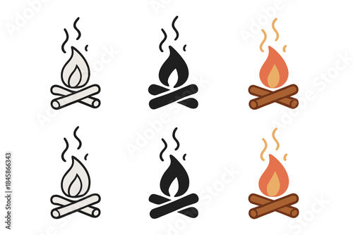 Rustic Campfire Glow. Campfire with small apple wood pieces glowing and releasing fragrant smoke, warm balanced rustic minimalism,