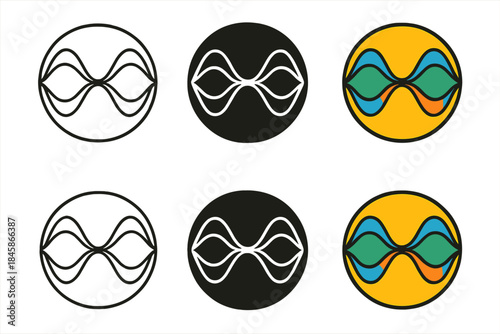 Quantum Dynamics Emblem. Abstract circular emblem combining wave interference, symmetry, and mathematical flow, representing unity