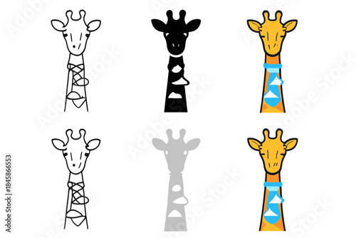 Giraffe in Cloud Necktie. Giraffe wearing a necktie made of drifting clouds across its long neck, smooth modern vector
