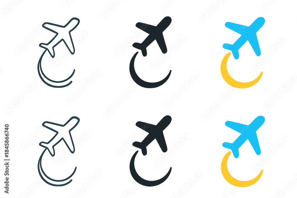 Fototapeta premium Airplane Trail Icons. Airplane Cloud Trail, clean modern icon showing flow and balance between craft and open atmosphere, first in