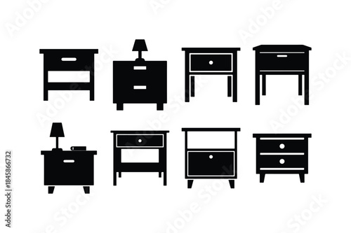 bedside table silhouette vector set